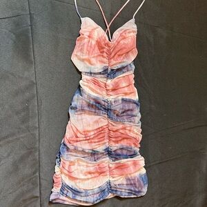Fashion Nova Pink and Blue Ruched Mini Dress